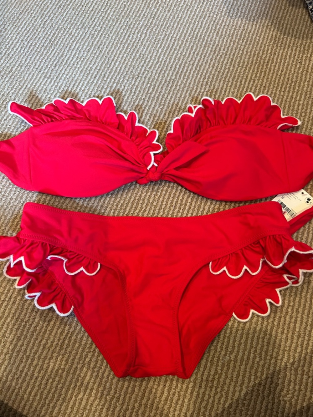 NWT Free People paper London Red Ruffled Bandeau Tie-Front Bikini set size S/M - Picture 12 of 12